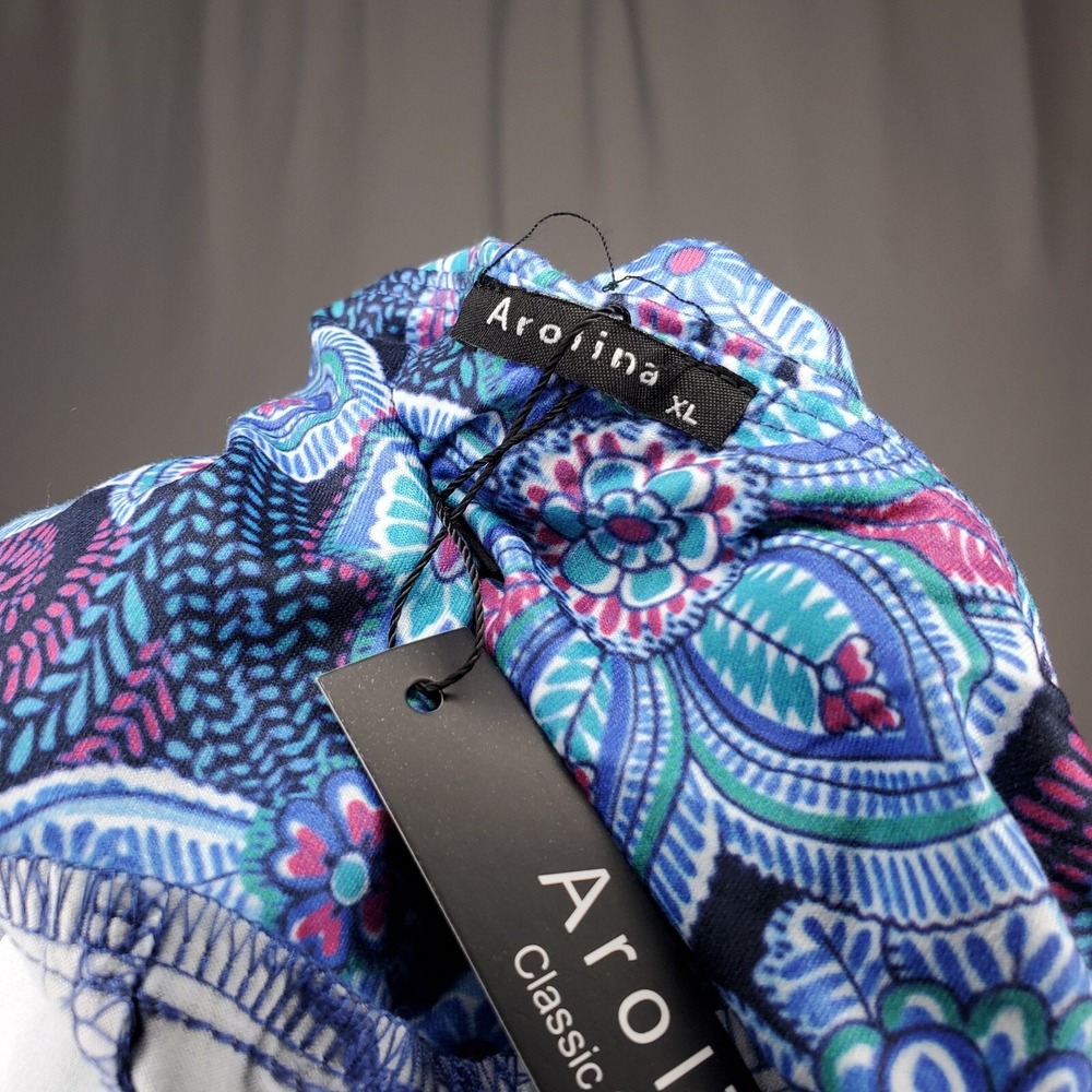 Arolina Wide Leg Pants Womens XL Blue Stretch Floral Paisley Multicolor Pull-On - Picture 3 of 11